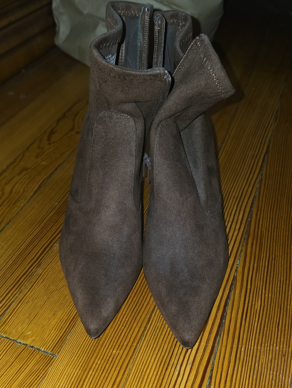 Anna Dark Brown Suede Pointed-Toe Ankle Booties